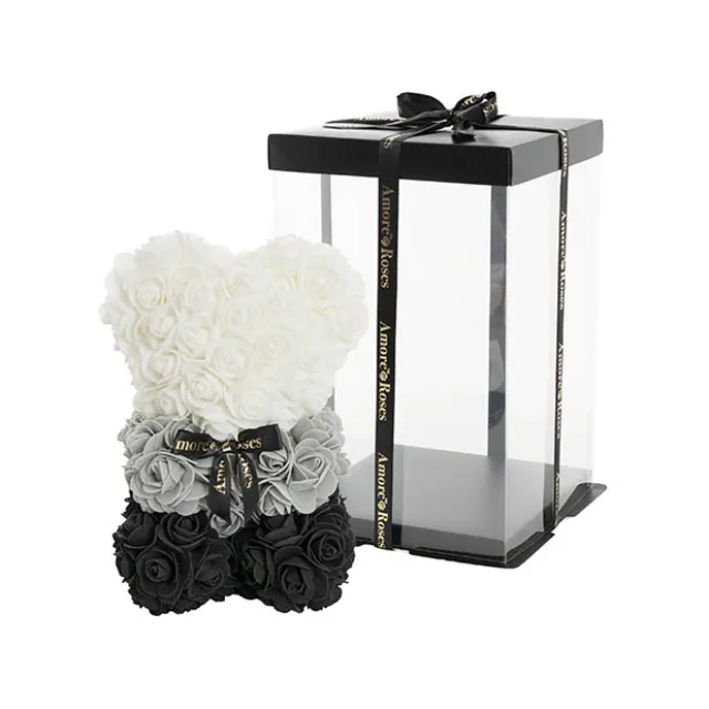 Amore Rose Bear w Black Bow Gradation Ombre Black (25cmH)