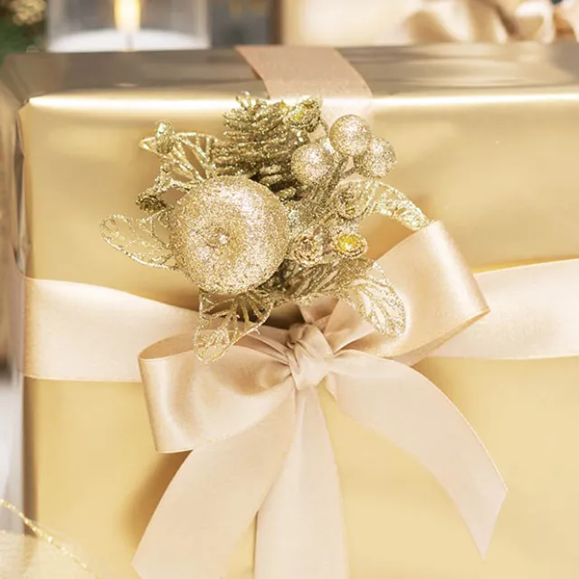 Apple Berries & Pinecone Christmas Pick Gold (26cmH)