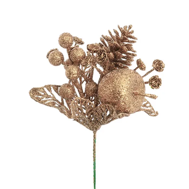 Apple Berries & Pinecone Christmas Pick Rose Gold (26cmH)