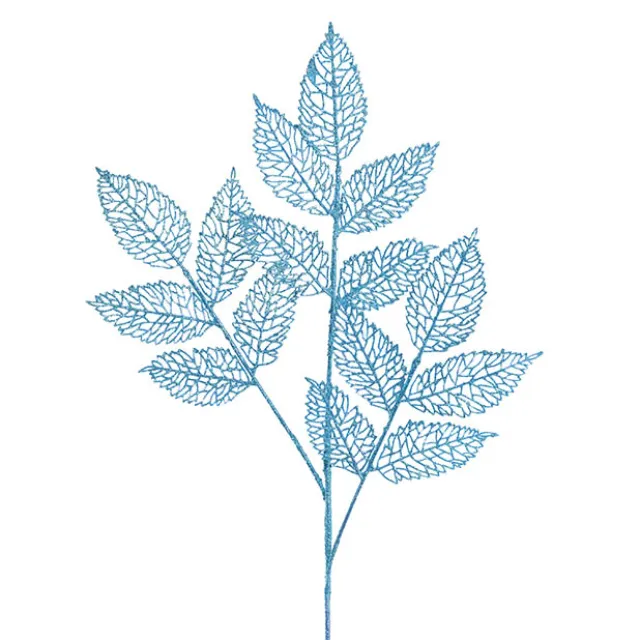 Artificial Glitter Leaf Spray Blue (76cmH)