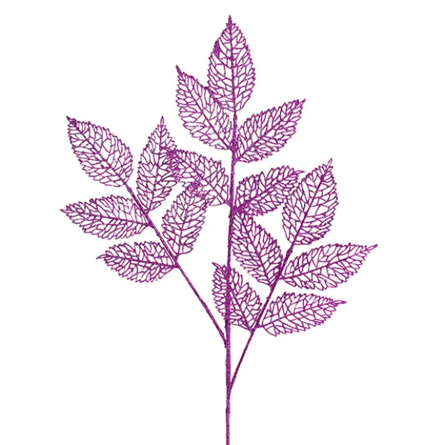 Artificial Glitter Leaf Spray Plum Purple (76cmH)