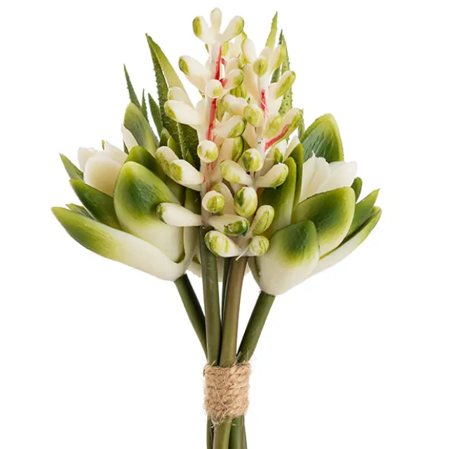Artificial Mixed Succulent Bouquet Green & White (24cmH)