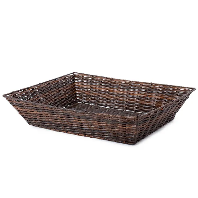 Artificial Wicker Tray Rectangle L Dark Brown (43x34x10cmH)