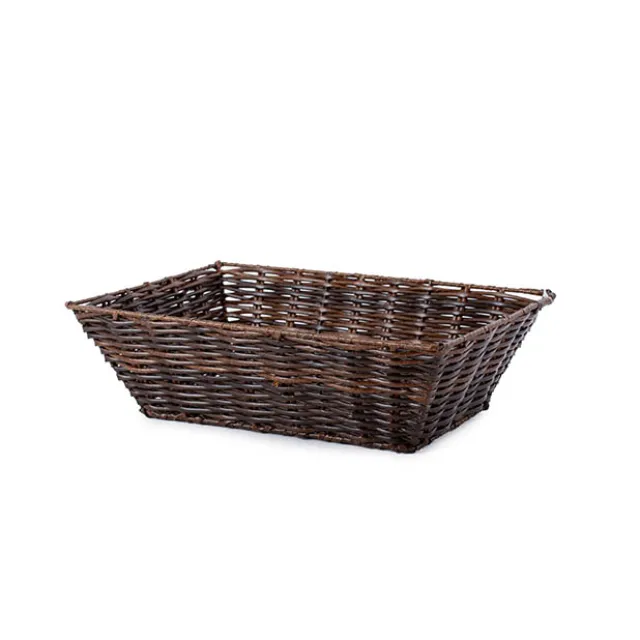 Artificial Wicker Tray Rectangle S Dark Brown (33x24x10cmH)