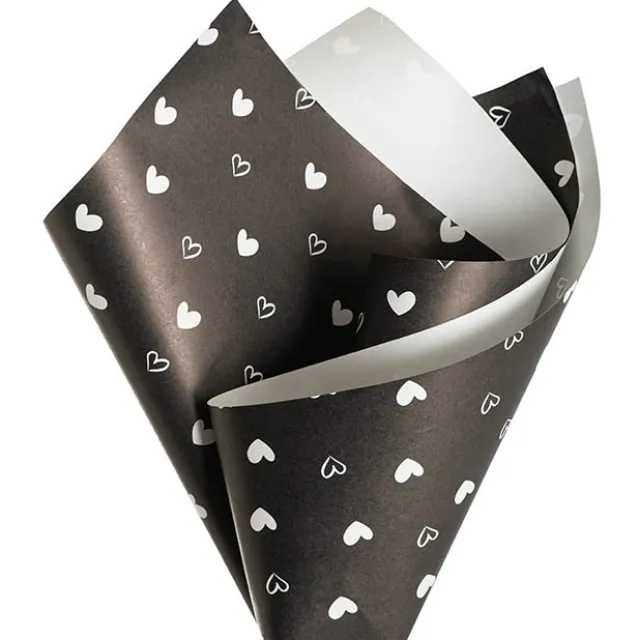 Kraft Paper Love Heart Print 110gsm Black Pack 100 (50x70cm)