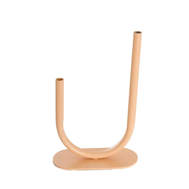 Asymmetrical U Shape Metal Tube Vase Peach Fuzz (18x8x28cmH)