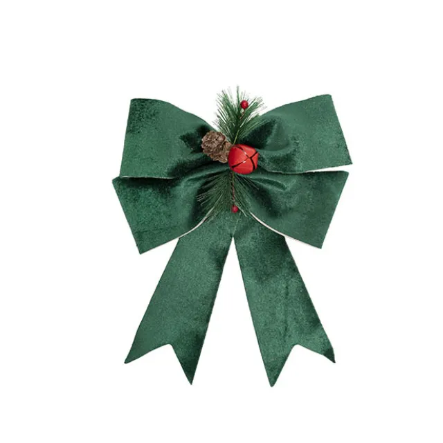 Pre-Made Bow Fabric Top Christmas Berries Green (24x30cm)