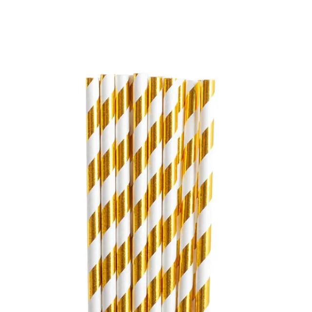 Paper Straws Striped Gold Pack 25 (6mmDx20cmH)