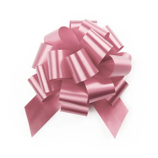 Ribbon Pull Bow Pom Pom Baby Pink (32mmx12.5cm) Pack 5