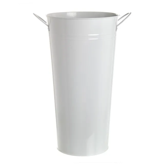 Tin Conical Display Vase with side Handle White (22x41cmH)