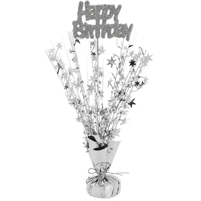 Balloon Weight Bursting Star Happy Bday Silver (35cmH)