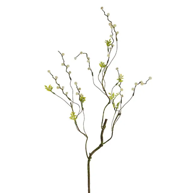 Branch w White Flower Bud & Leaves Brown (79cmH)