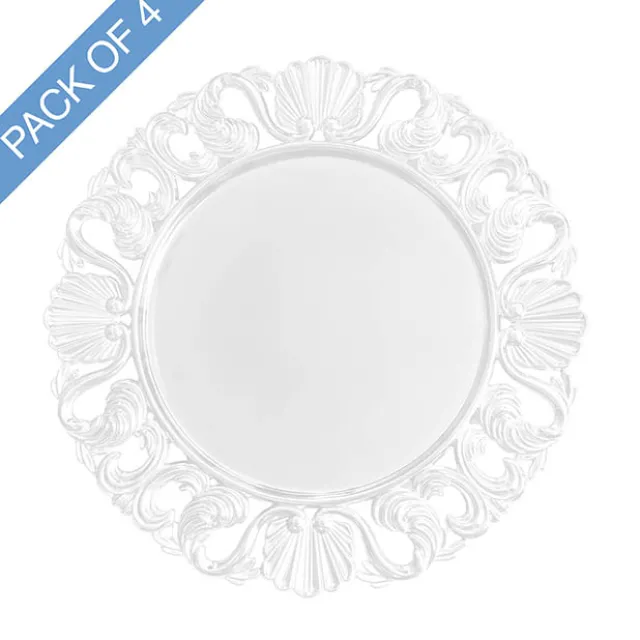Brocade Pattern Edge Charger Plate Pack 4 White (32.5cmD)