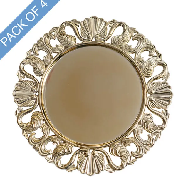 Brocade Pattern Edge Charger Plate Pack4 Chrome Gold(32.5cmD