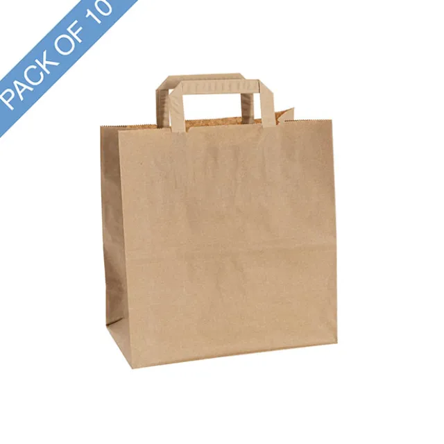 Brown Kraft Take Away Paper Bag Pk10 (280Wx170Gx290mmH)