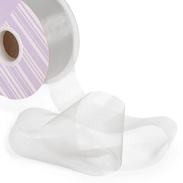 Bulk Organza Ribbon Cut Edge Silver (50mmx100m)