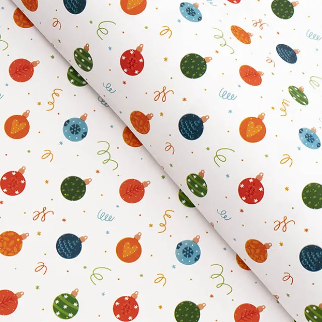 Wrapping Paper Roll Bold Baubles Gloss White (50cmx50m)