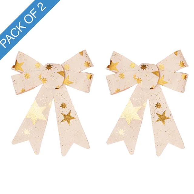 Pre-Made Bow Fabric Top Stars Pack 2 Natural Gold (14*19cm)