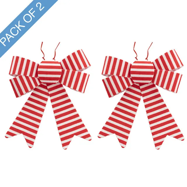 Pre-Made Bow Velvet Stripe Top Pack 2 Red White (14*18cm)