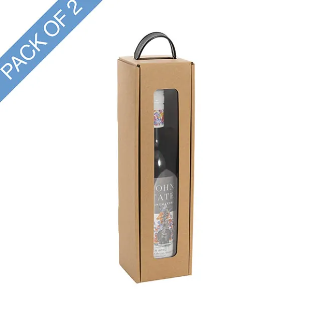 Wine Window Carry Box Single Bottle Kraft Pack 2 (9x9x34cmH)