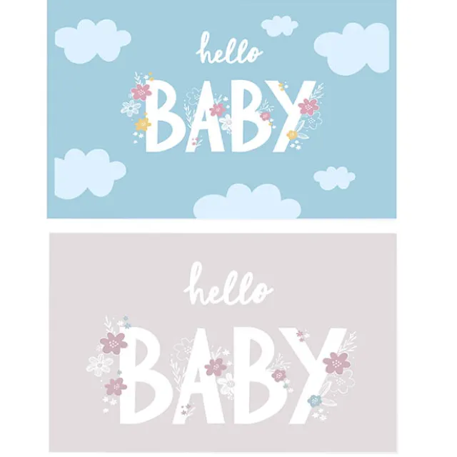 Cards Baby Boy Clouds & Girl Flowers Mix (10x6.5cmH) Pack 50