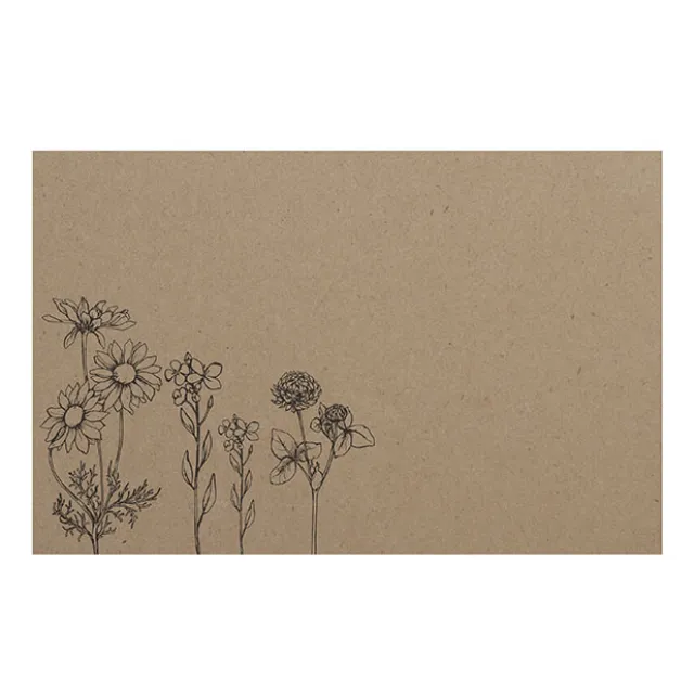 Cards Brown Kraft Hand Drawn Flowers (10x6.5cmH) Pack 50