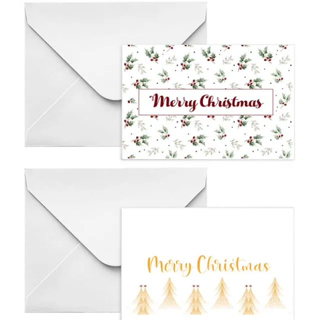 Cards Christmas Holly & Trees with Envelopes Pk50(10x6.5cmH)