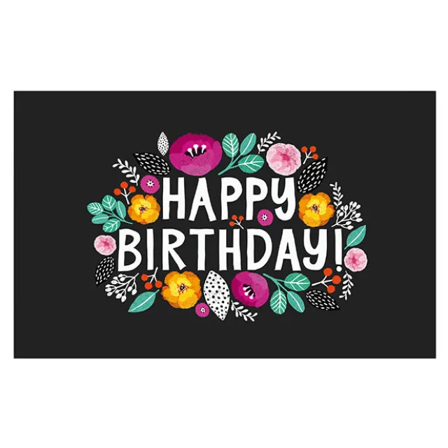 Cards Happy Birthday Flowers Black (10x6.5cmH) Pack 50