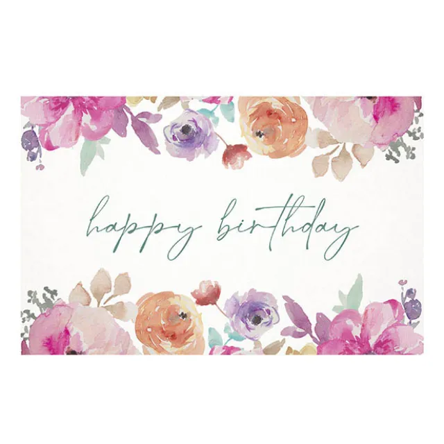 Cards White Birthday Pastel Pink Florals (10x6.5cmH) Pack 50