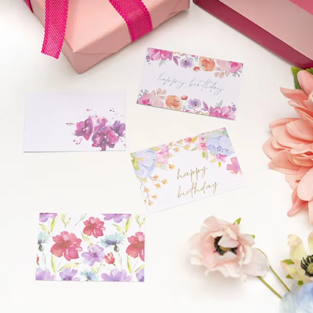 Cards White Birthday Pastel Pink Florals (10x6.5cmH) Pack 50