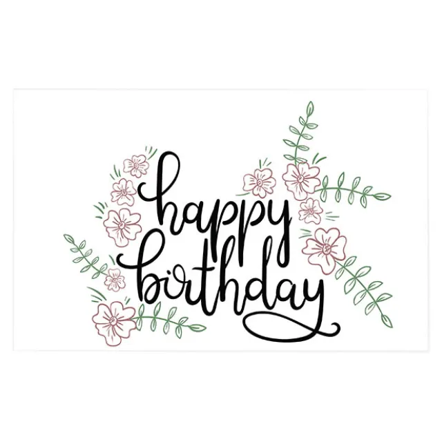 Cards White Happy Birthday Drawn Flowers (10x6.5cmH) Pack 50