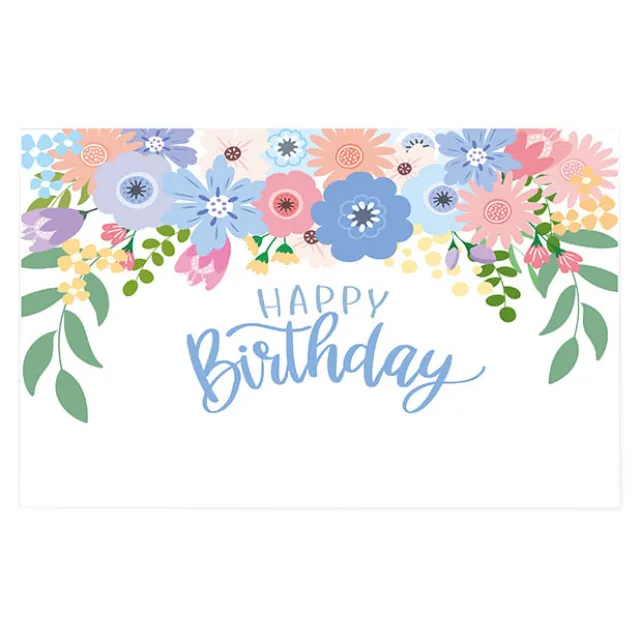 Cards White Happy Birthday Blue Flowers (10x6.5cmH) Pack 50