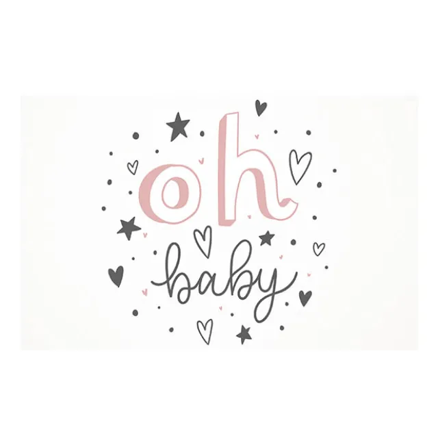 Cards White Oh Baby! Hearts & Stars Pink (10x6.5cmH) Pk 50