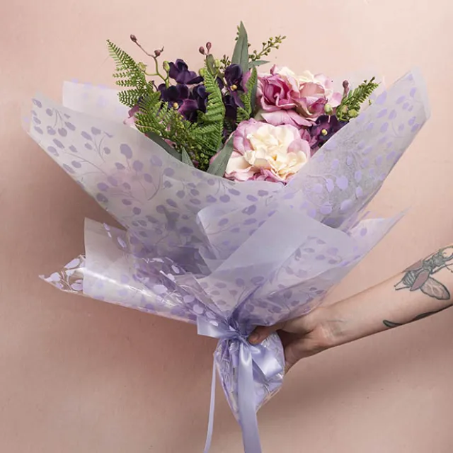 Cello Clear 40mic Eucalyptus Leaves Lilac Pk100 (50x70cm)