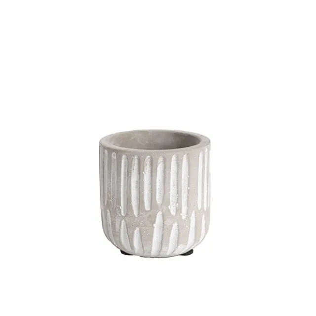 Cement A Linear Textured Cylinder Pot Grey (8x8x8cmH)