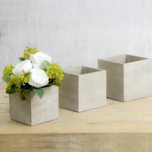 Cement Floral Cube Grey (14x14x14cmH)
