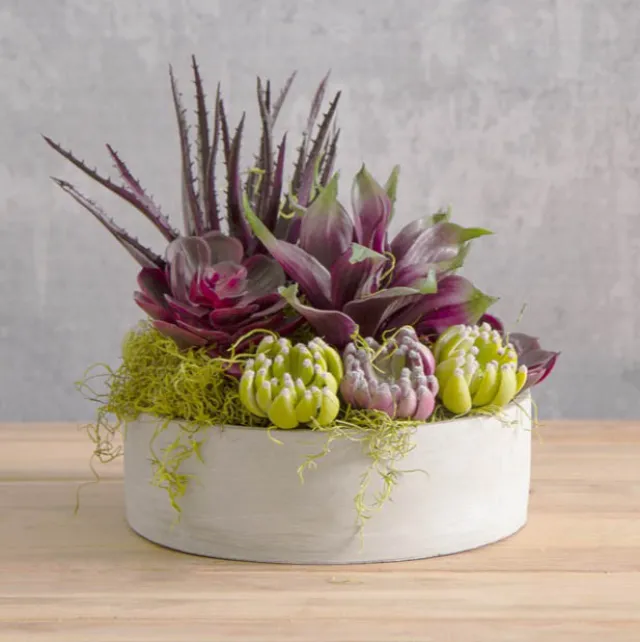 Cement Floral Cylinder Bowl Grey (25x8cmH)