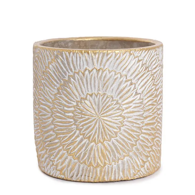 Cement Viola Cylinder Pot Gold (14Dx14cmH)