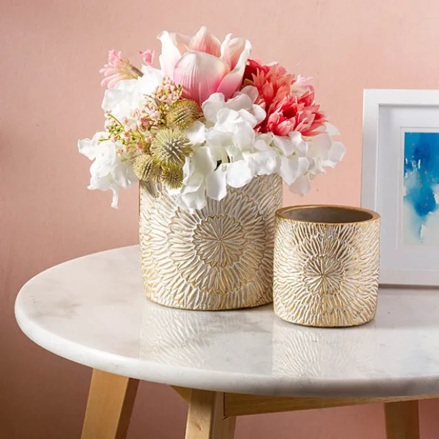 Cement Viola Cylinder Pot Gold (14Dx14cmH)