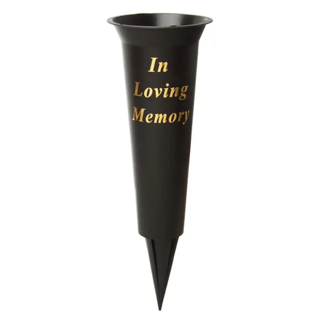 Cemetery Memorial Spike Vase "Loving Memory" BLK (10Dx33cmH)