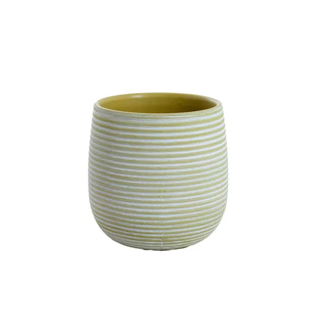 Ceramic Belly Ribbed Rnd Pot Asparagus Green (15.5x15.5cmH)