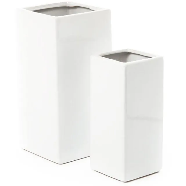 Ceramic Bondi Square Tank Set 2 White (15x15x29.5cmH)