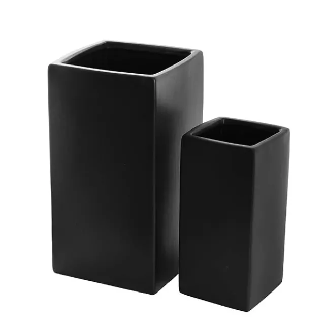 Ceramic Bondi Square Tank Set 2 Matte Black (15x15x29.5cmH)