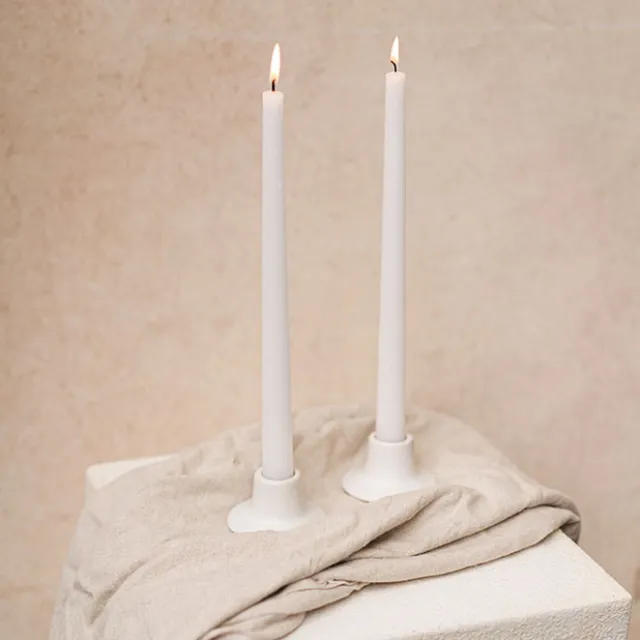 Ceramic Candle Holder Set 2 Matte White (7Dx3cmH)