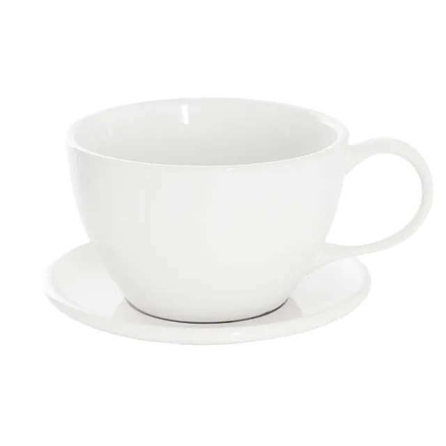 Ceramic Cappuccino Pot & Plate Gloss White (17Dx12cmH)