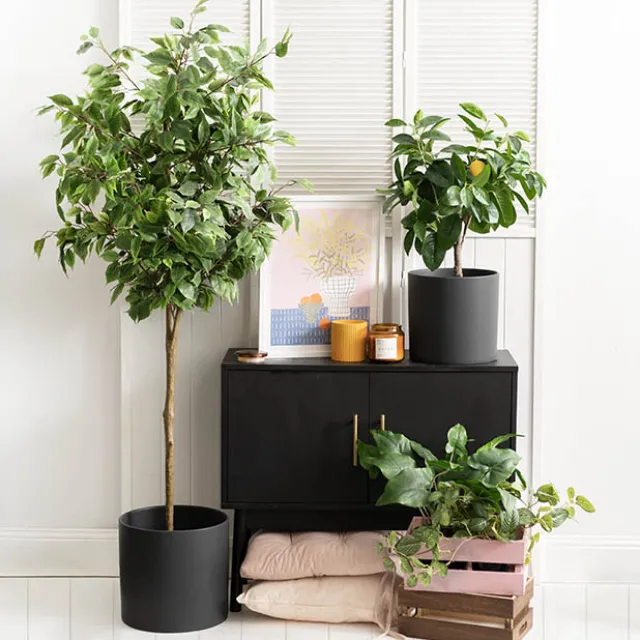 Ceramic Cylinder Pot Satin Matte Black (30x30cmH)