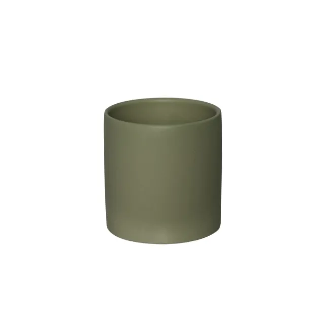 Ceramic Cylinder Pot Satin Matte Moss (12x12.5cmH)