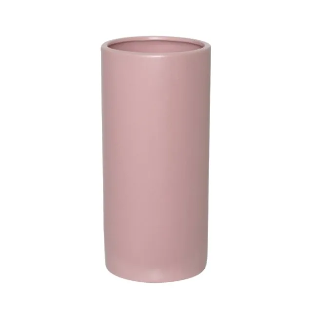 Ceramic Cylinder Pot Satin Matte Soft Pink (13x28cmH)