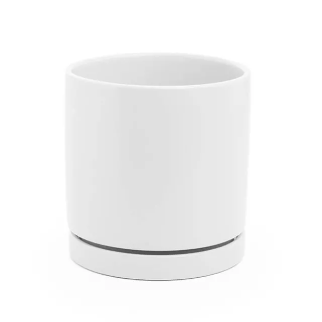 Ceramic Loreto Plant Pot & Plate Matte White (18Dx18.5cmH)