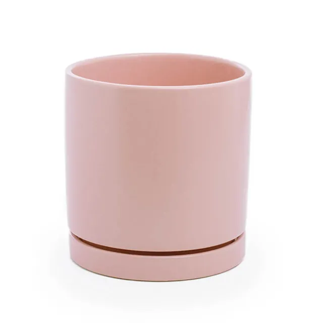 Ceramic Loreto Plant Pot & Plate Pink Sand (18DX18.5cmH)